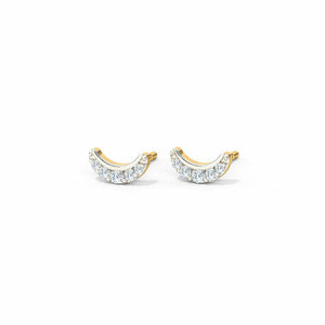 0.3ct Stud Earrings Round Cut Diamond Half Moon Crescent 14k Yellow Gold Finish