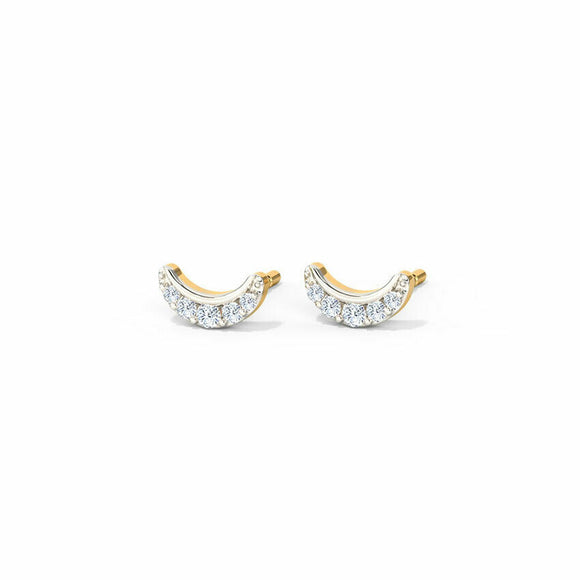 0.3ct Stud Earrings Round Cut Diamond Half Moon Crescent 14k Yellow Gold Finish