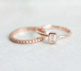 1.5ct Emerald Diamond Engagement Ring 14k Rose Gold Finish Minimalist Bridal Set