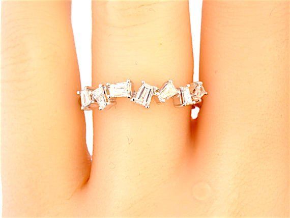 1ct Baguette Cut VVS1 Diamond Art Deco Unique Womens Ring 14k White Gold Finish