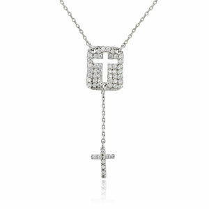 3ct Round Cut Diamond Jesus Cross Dual Pendant with Chain 14k White Gold Finish