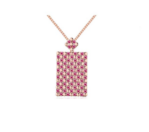 4Ct Round Cut Pink Sapphire Rectangular Pendant 14K Rose Gold Finish NO CHAIN