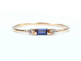 0.6ct Baguette Cut Blue Sapphire Minimalist Trilogy Ring 14k Yellow Gold Finish