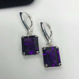 3ct Emerald Cut Purple Amethyst Drop Earring Pendant Set 14k White Gold Finish