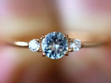 1ct Engagement Ring Round Cut Blue Aquamarine Three Stone 14k Yellow Gold Finish