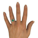 5Ct Green Emerald Diamond Split Shank Engagement Ring 14K White Gold Finish