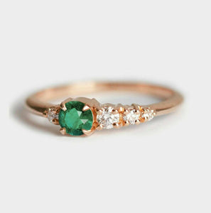 1ct Round Cut Green Emerald Engagement Ring 14k Rose Gold Finish Diamond Accents