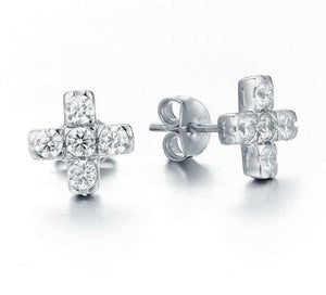 2ct Round Cut VVS1D Diamond Cross Stud Earrings Women 14k White Gold Finish