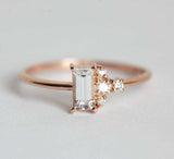 1ct Baguette Cut Diamond Engagement Ring 14k Rose Gold Finish Cluster Minimalist