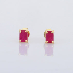 1ct Stud Earrings Emerald Cut Pink Ruby Solitaire Classic 14k Yellow Gold Finish