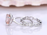 2ct Cushion Cut Peach Morganite Bridal Set Engagement Ring 14k White Gold Finish