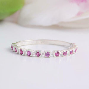 1.2ct Round Cut Pink Sapphire Half Eternity Wedding Band 14k White Gold Finish