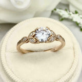 1.5ct Engagement Ring Round Cut Diamond Leaf Marquise Accent 14k YellowGold Over