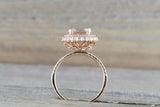 2.5ct Round Cut Peach Morganite Engagement Ring Double Halo 14k Rose Gold Finish