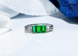 2.6ct Green Emerald Cut Engagement Ring Trilogy 14k White Gold Finish