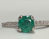 1.56ct Round Cut Green Emerald Solitaire with Accent Ring 14k White Gold Finish