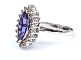 2ct Engagement Ring Marquise Cut Blue Sapphire Diamond Floral 14k WhiteGold Over