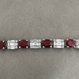 15Ct Oval Cut Pink Ruby Baguette Diamonds Tennis Bracelet 14K White Gold Finish