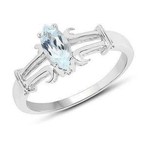 0.5Ct Marquise Cut Blue Aquamarine Trendy Solitaire Ring 14K White Gold Finish