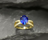 1.6ct Engagement Ring Oval Cut Blue Sapphire Split Shank 14k Yellow Gold Finish