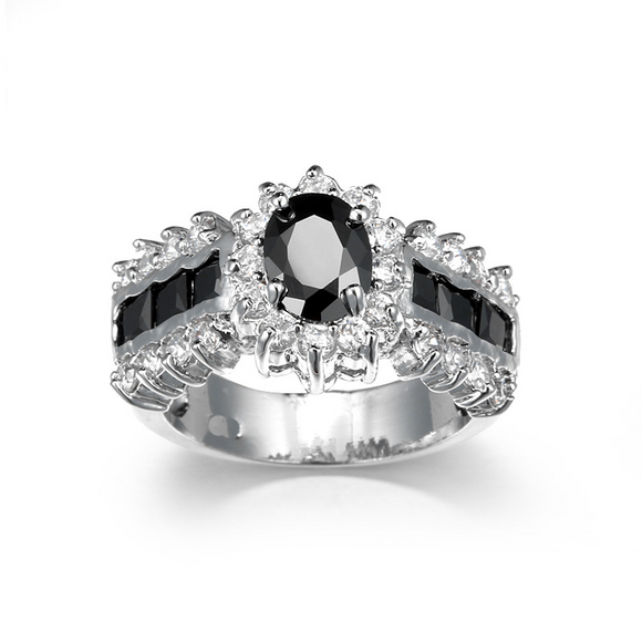 3ct Oval Cut Black Diamond Engagement Ring 14k White Gold Finish Cocktail Floral