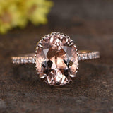 2ct Oval Cut Peach Morganite Diamond Accents Milgrain Ring 14k Rose Gold Finish