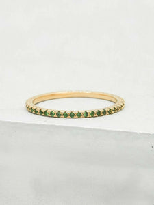 0.5ct Wedding Band Round Cut Green Emerald Full Eternity 14k Yellow Gold Finish