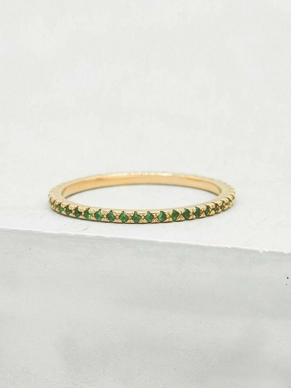 0.5ct Wedding Band Round Cut Green Emerald Full Eternity 14k Yellow Gold Finish