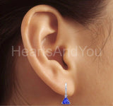 1ct Trillion Simulated Tanzanite Dainty Dangle Earrings 14k White Gold Plated