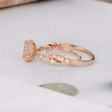 2.3ct Oval Cut Morganite Engagement Ring Milgrain Bridal Set 14k Rose Gold Over