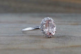 2ct Oval Cut Peach Morganite Engagement Ring Diamond Halo 18k White Gold Finish