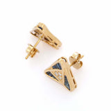 1.5ct Stud Earrings Baguette Cut Blue Sapphire Pyramid 14k Yellow Gold Finish