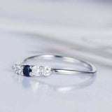 0.5ct Round Cut Blue Sapphire Engagement Ring Five Stone 14k White Gold Finish