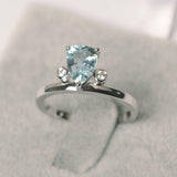 1ct Engagement Ring Heart Cut Blue Aquamarine Three Stone 14k White Gold Finish