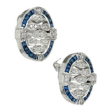 2ct Round Cut Diamond Blue Sapphire Halo Stud Earrings 14k White Gold Finish