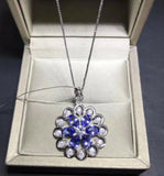 3ct Blue Tanzanite Pendant Oval Cut Floral Cocktail 14k White Gold Over NO CHAIN