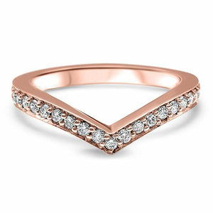 1.5ct Round Cut Diamond Wedding Band V Shaped Petite Curved 14k Rose Gold Finish