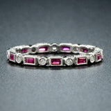 1ct Emerald Cut Pink Ruby Vintage Milgrain Full Eternity Band 14k WhiteGold Over