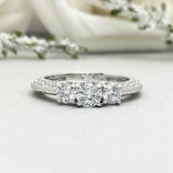 2ct Engagement Ring Round Diamond Milgrain Trilogy Vintage 14k White Gold Finish