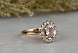 2ct Oval Cut Peach Morganite Engagement Ring 14k Rose Gold Finish Halo Promise