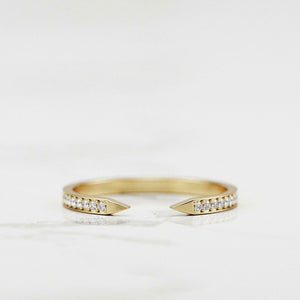 Open Stackable Arrow Wedding Band 0.45ct Round Cut Diamond 14k Yellow Gold Over