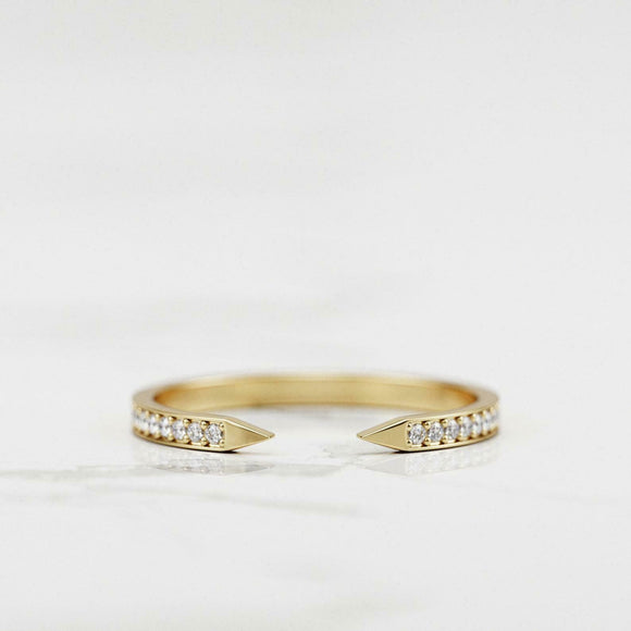 Open Stackable Arrow Wedding Band 0.45ct Round Cut Diamond 14k Yellow Gold Over