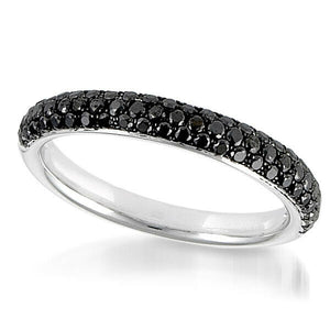 1.5ct Round Black Diamond Wedding Band 3 Row Half Eternity 14k White Gold Finish