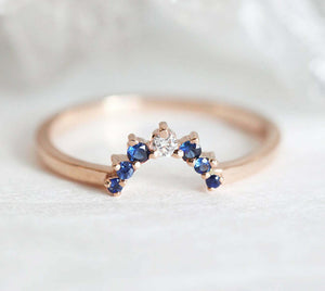 1ct Round Cut Blue Sapphire Wedding Band Ring 14k Rose Gold Finish Curved Crown