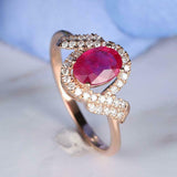 2.5ct Oval Cut Pink Ruby Twist Halo Solitaire Engagement Ring 14k Rose Gold Over