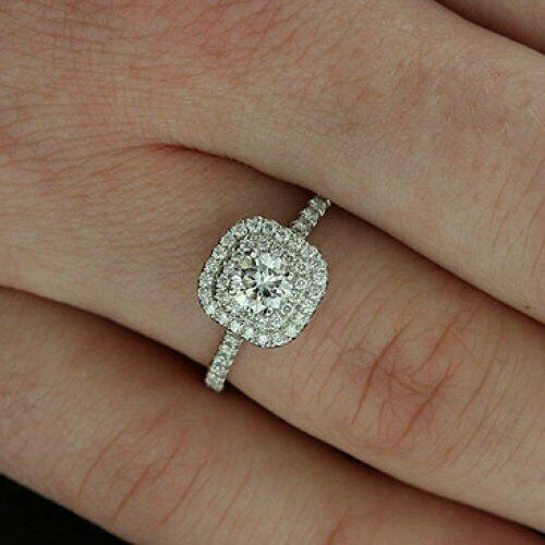 4Ct Round Cut Diamond Double Halo Women Engagement Ring 14K White Gold Finish