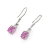 2ct Drop Earrings Cushion Cut Pink Sapphire Stylish Fish Hook 14k WhiteGold Over