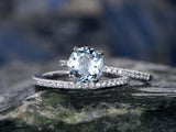 1.5Ct Round Cut Blue Aquamarine Bridal Set Engagement Ring 18K White Gold Finish