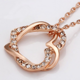 1.2ct Round Cut Diamond Pendant with Chain Double Heart Shape 14k Rose Gold Over