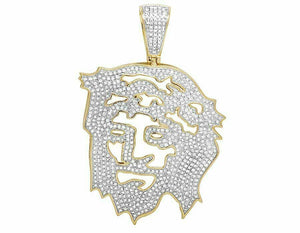 2.25ct Round Cut Diamond Jesus Christ Face Pendant 14k Yellow Gold Over NO CHAIN